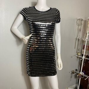 Black mini dress with silver sequin stripes. Forever 21, size S.NWT